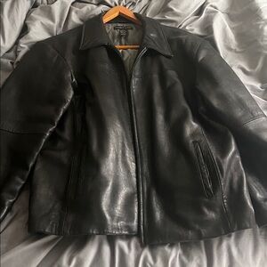 Geoffrey Beene Quilted Black and Gray Leather Jacket